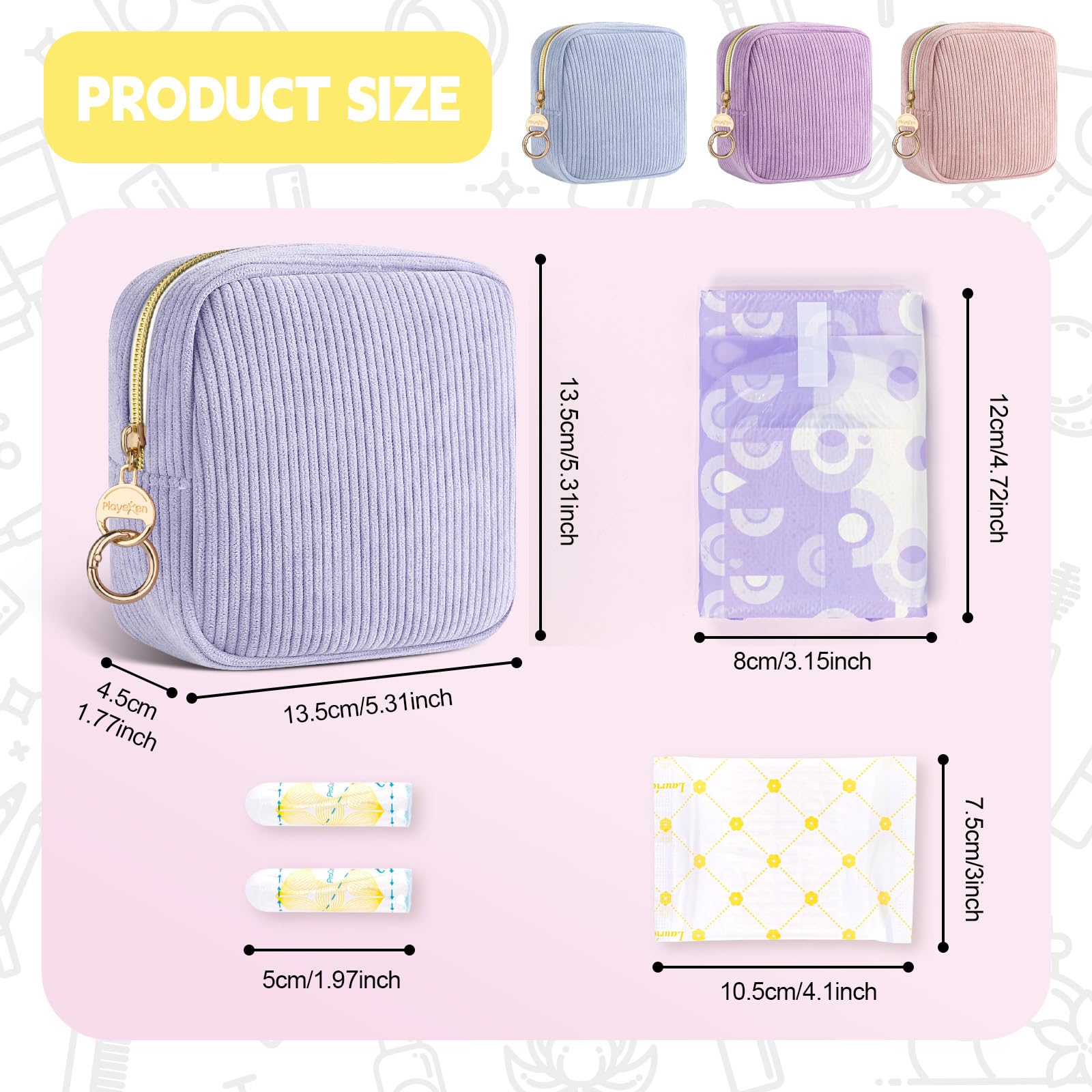Playexen period bag interior with pockets helps organize napkins, tampons, and essentials.
