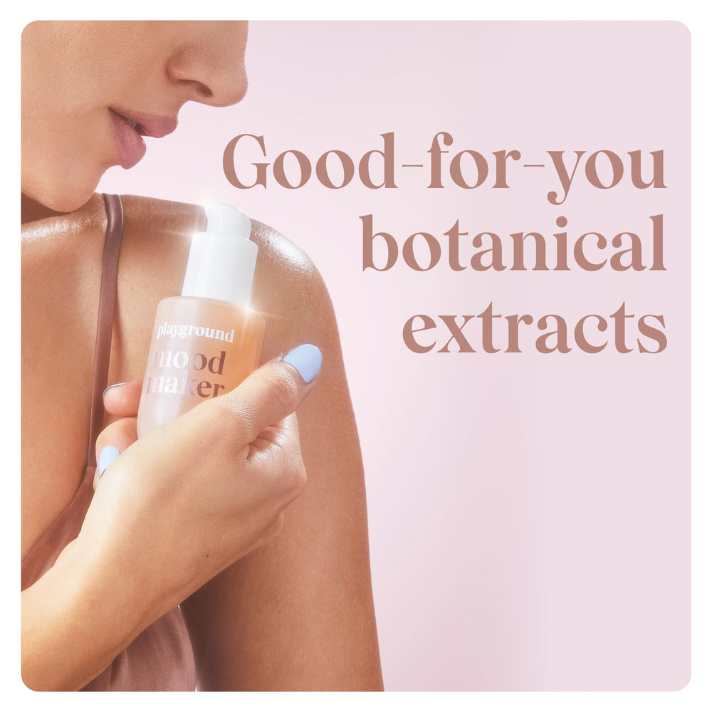 Playground Mood Maker Intimacy Oil ingredients closeup highlights apricot and meadowfoam oils.