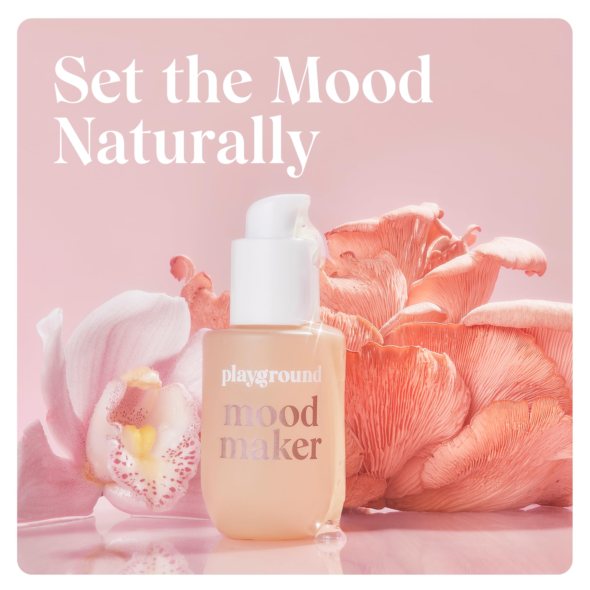 Playground Mood Maker oil on nightstand suggests easy access for intimate moments.