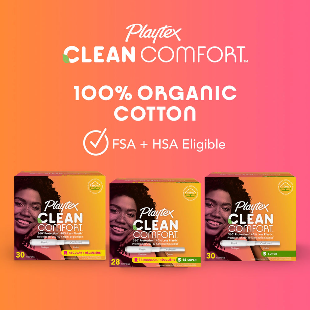 Playtex tampon with plastic tip close-up illustrating comfortable insertion experience.