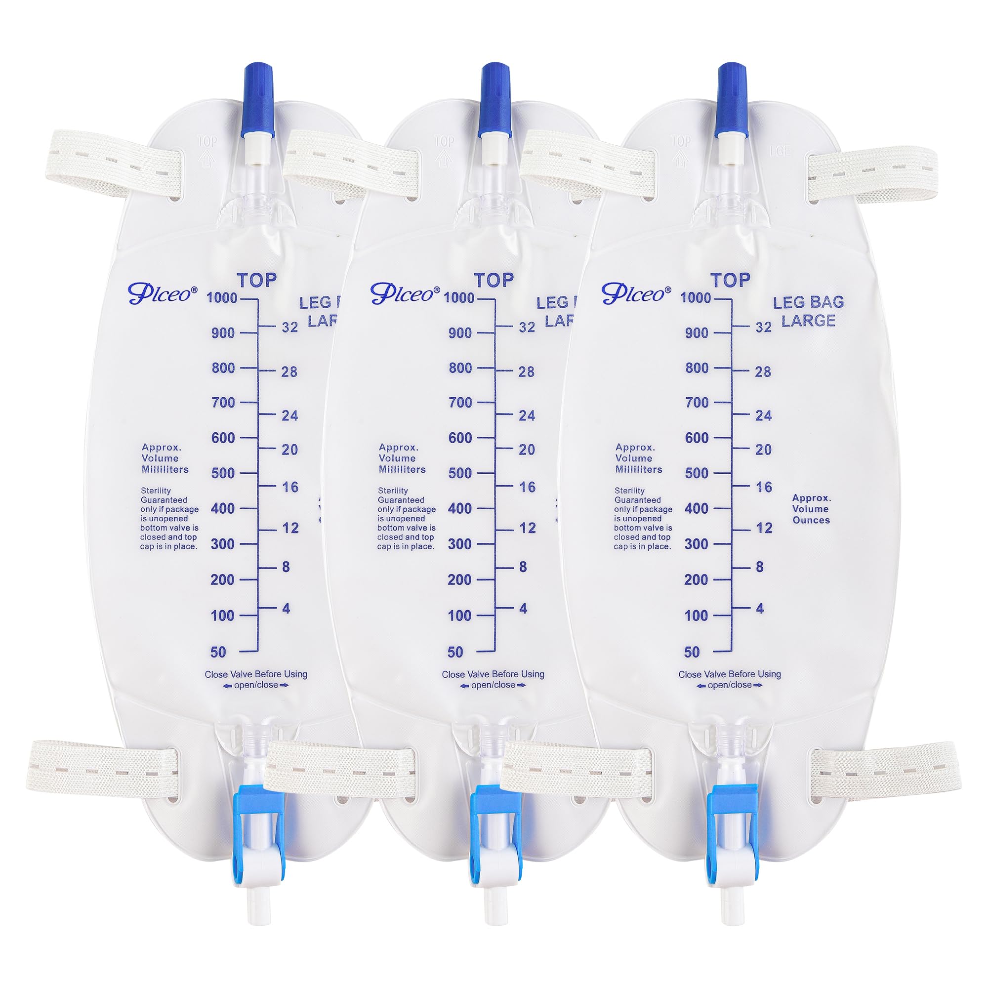 Plceo Easy-Tap Leg Bag 1000ml with anti-reflux valve for secure drainage.