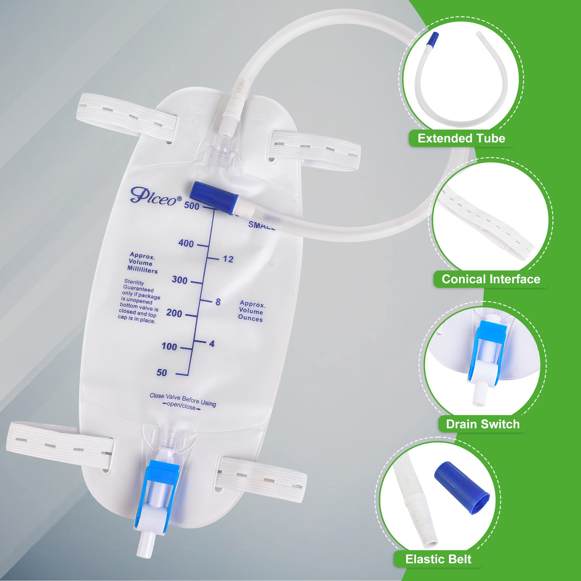 plceo Easy-Tap Leg Bag easy-flip drain enables quick emptying.
