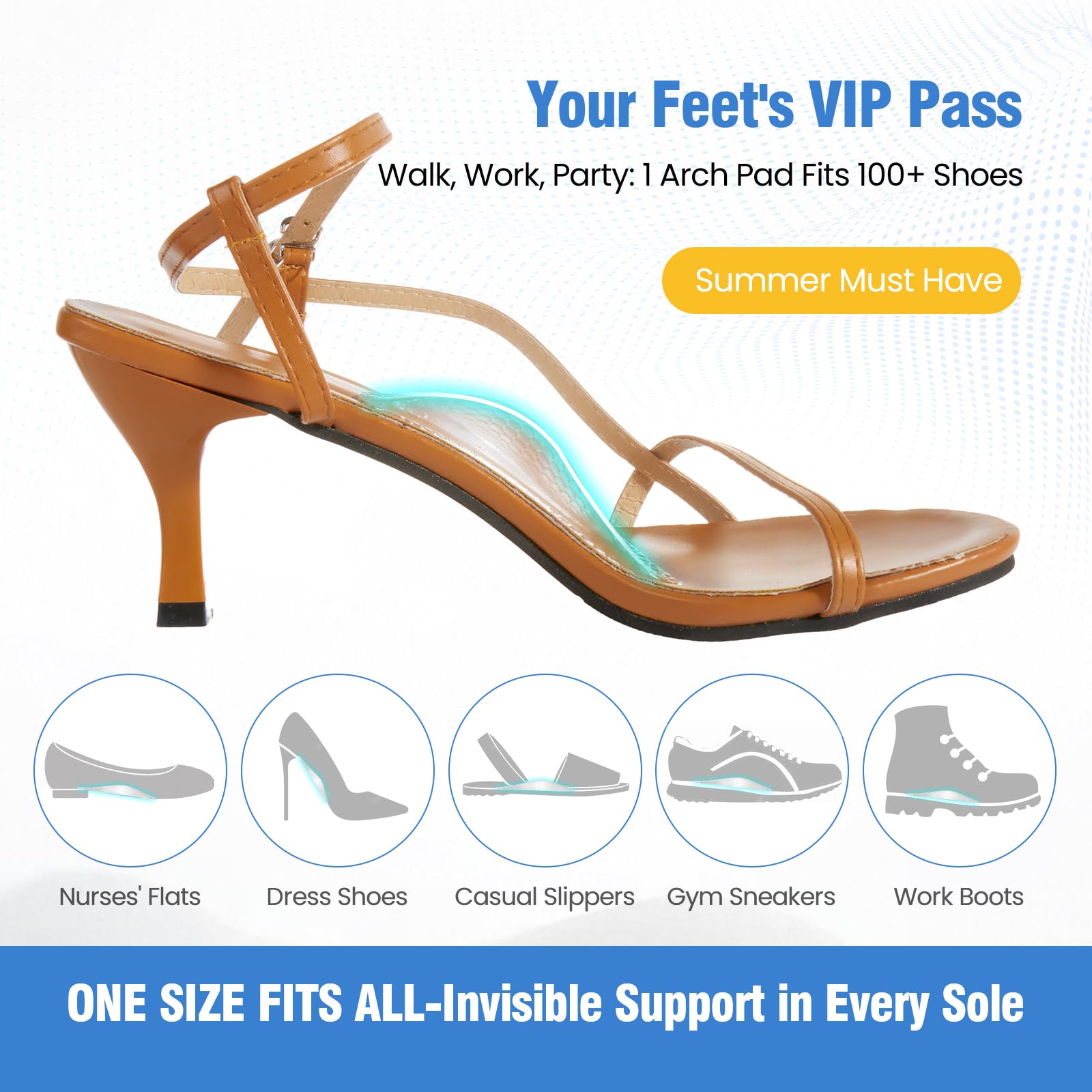 PLERE Plantar Fasciitis Relief Arch Support Insert – discreet arch-support-insole for sneakers or sandals.