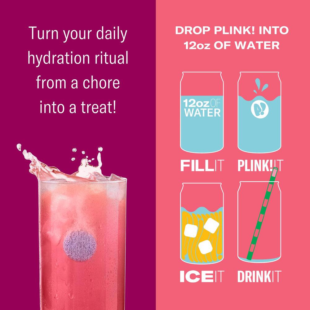 Plink On-the-go hydration tablets ideal for busy days.