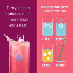 Plink! tablet dissolves in water for clean, mess-free hydration.