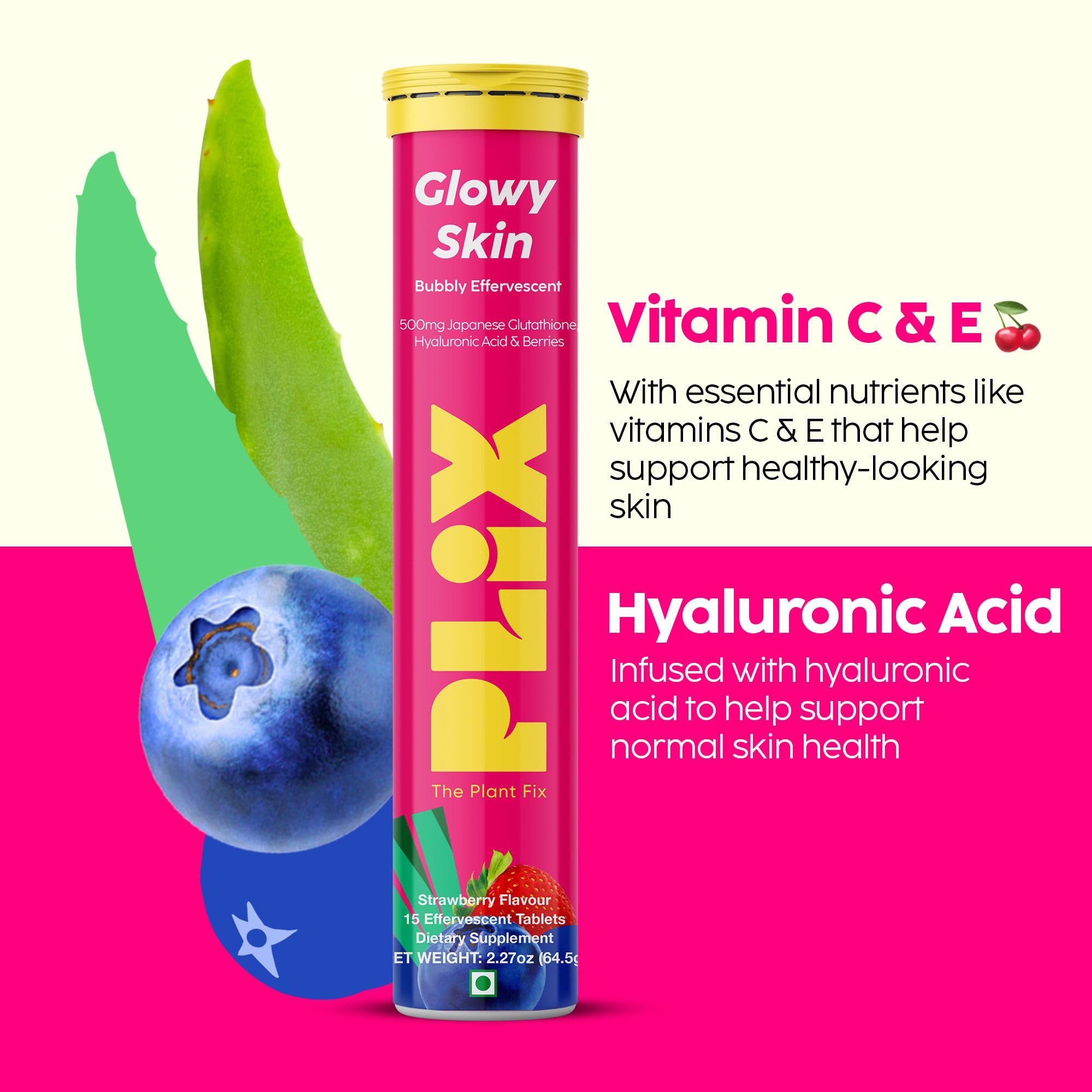PLIX Glowy Skin vitamin-enriched formula packaging highlights beauty-support-inspired routine.