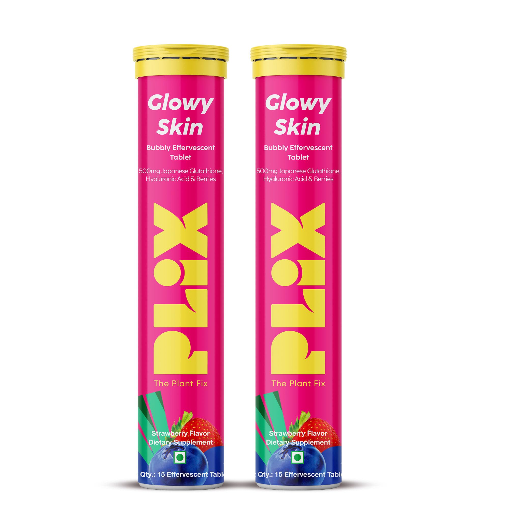 PLIX Glowy Skin tablet dissolving in water for a refreshing berry-infused wellness sip.