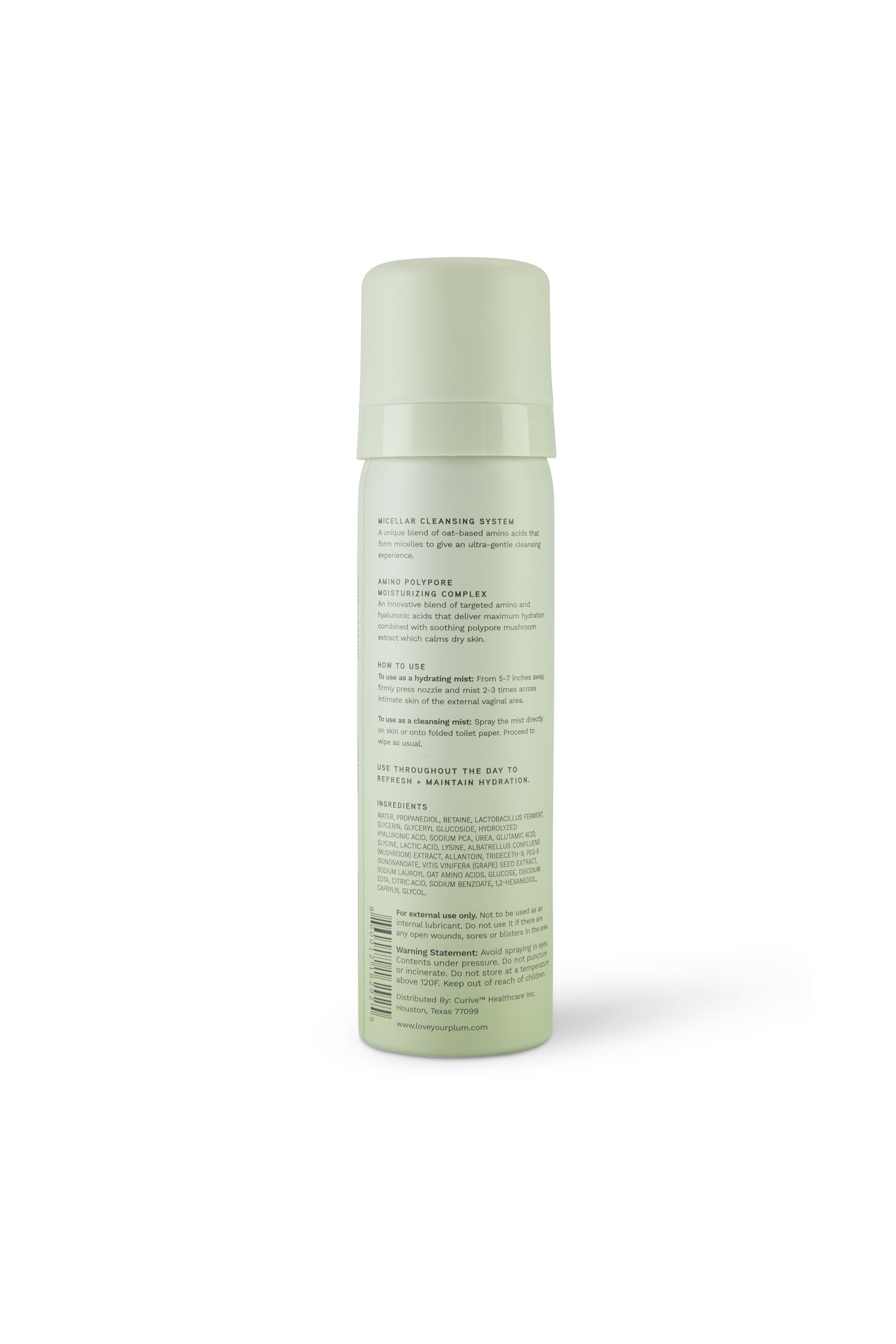 PLUM Vagiceuticals Cleansing + Hydrating Mist dispense nozzle enables discreet, even application.