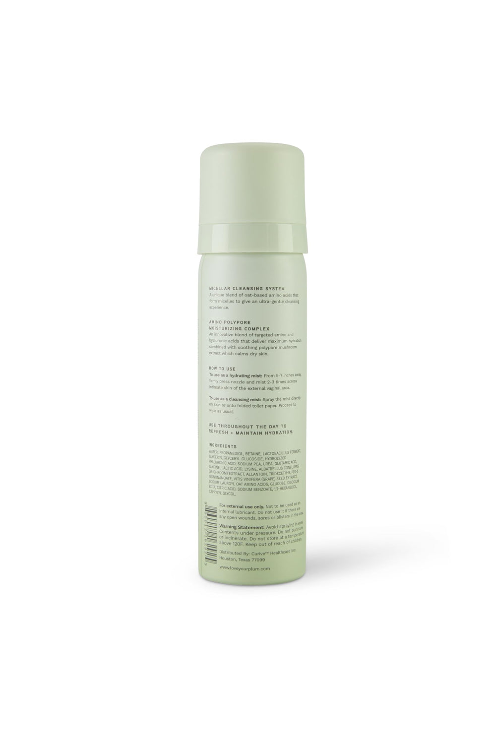 PLUM Vagiceuticals Cleansing + Hydrating Mist dispense nozzle enables discreet, even application.