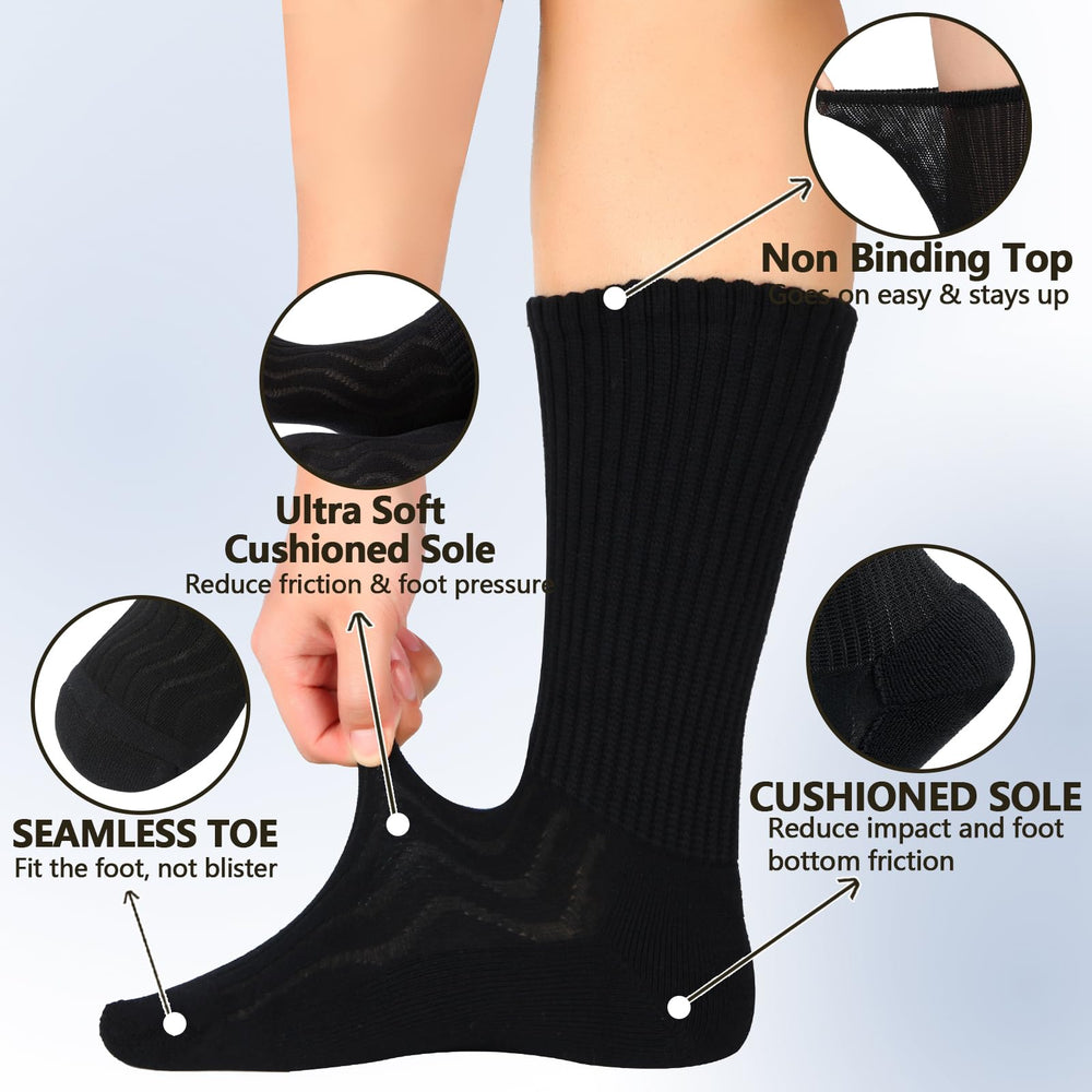 Plus MD diabetic socks bamboo fabric highlights moisture-wicking fibers to keep feet dry.