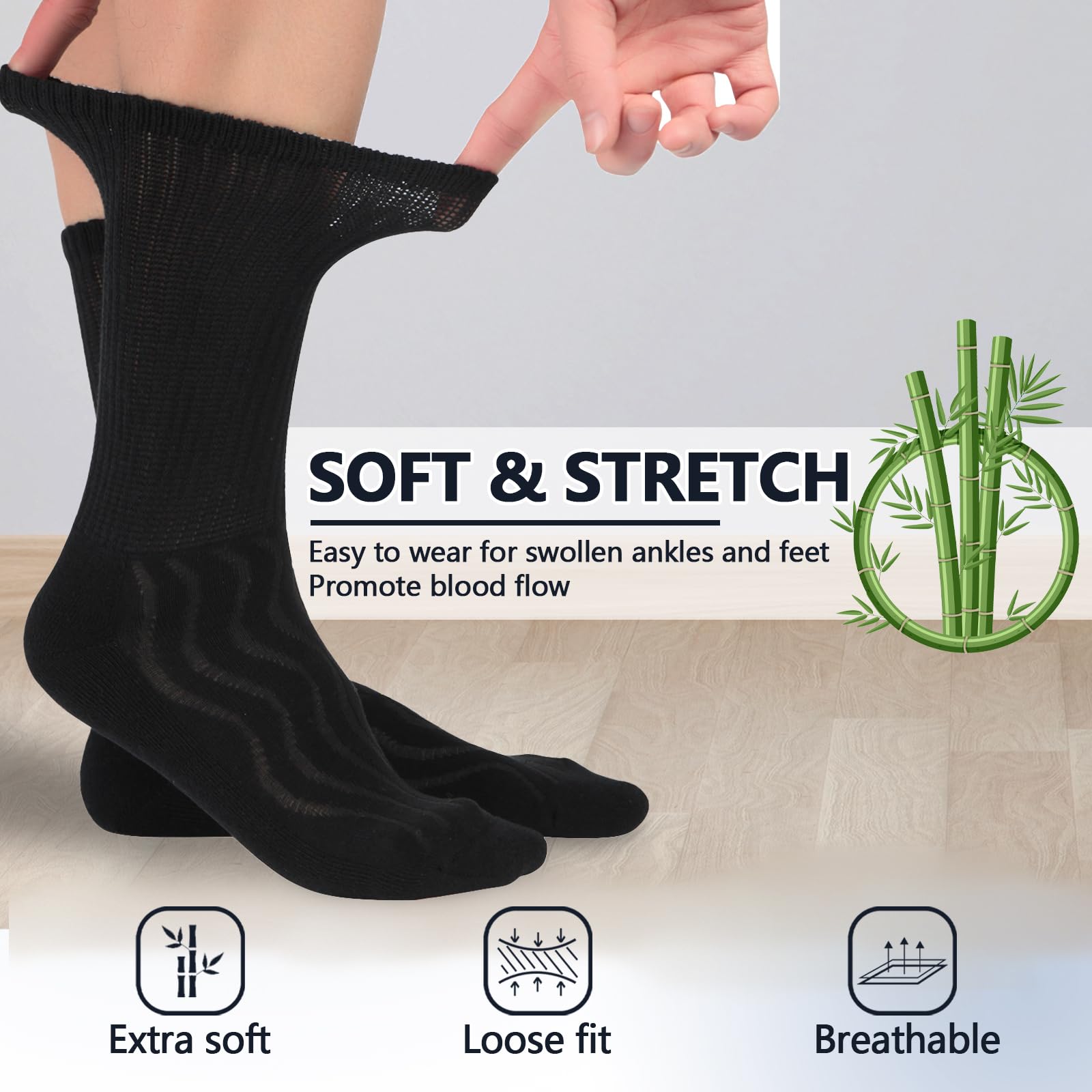 Plus MD diabetic socks pack back view shows seamless toe and gentle grip.