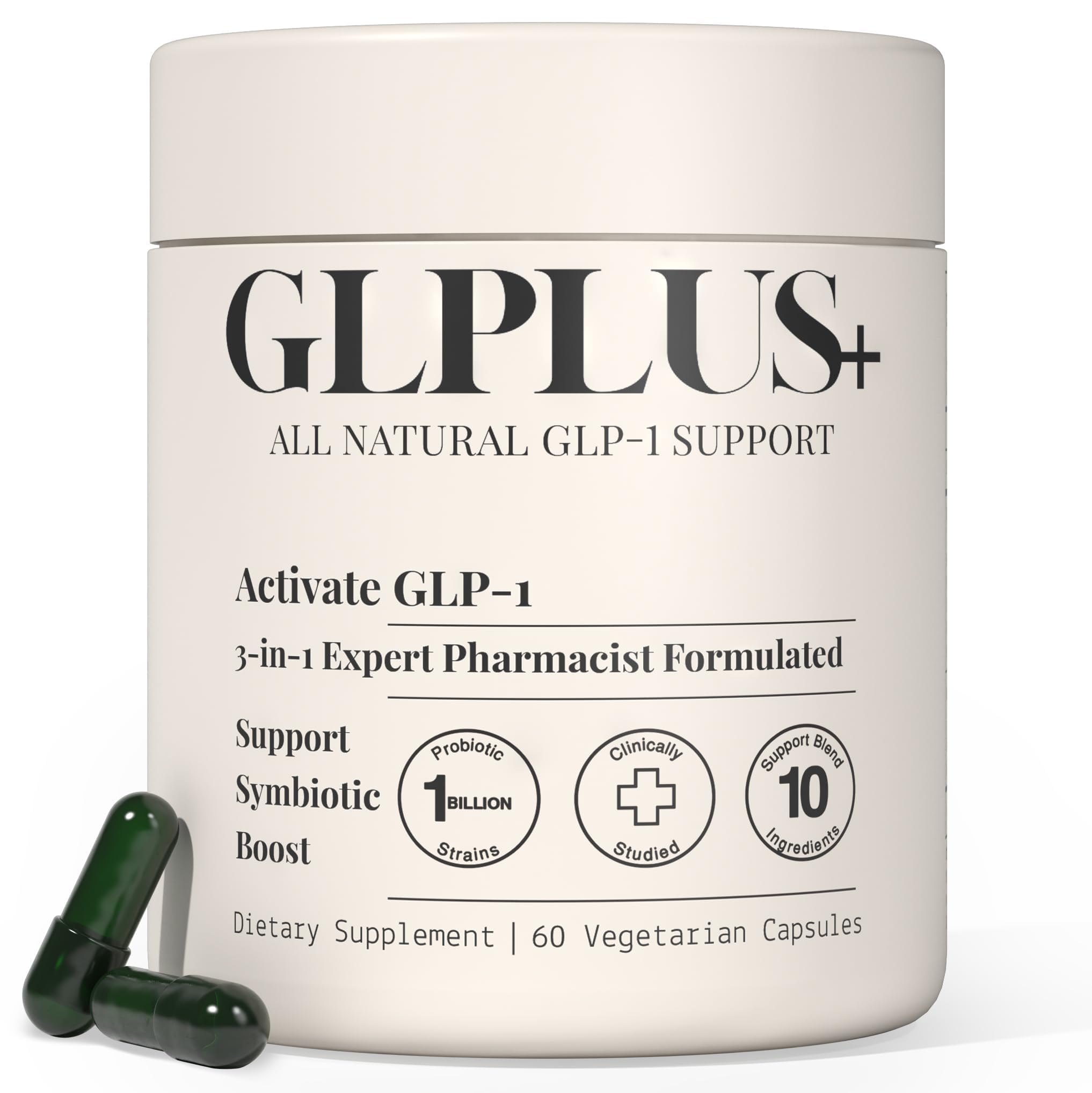 Plus+Ultra GLP-1 supplement bottle for daily wellness support.