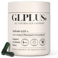 Plus+Ultra GLP-1 supplement bottle for daily wellness support.