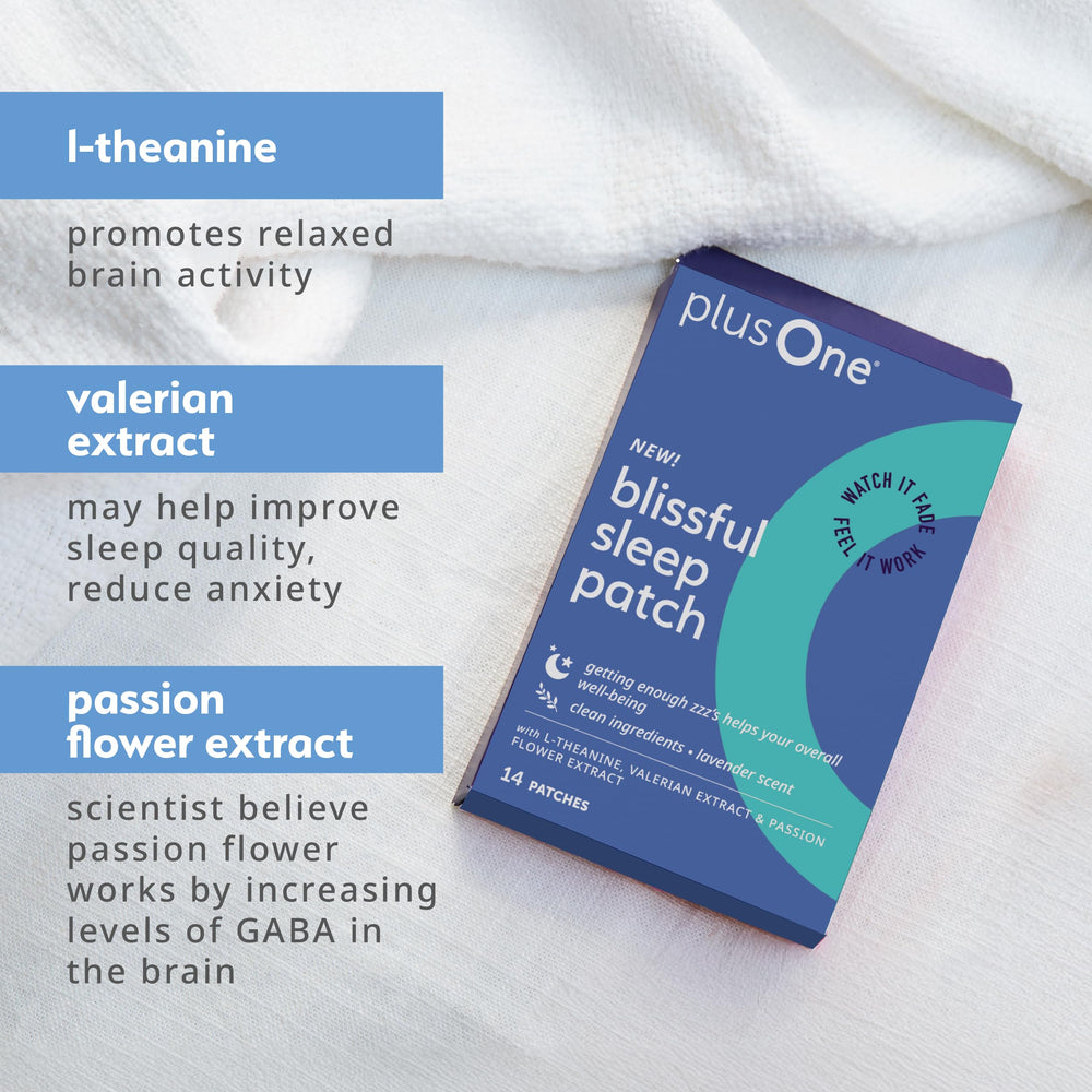 PlusOne Blissful Sleep Patch applied to the arm demonstrates simple night-time use.
