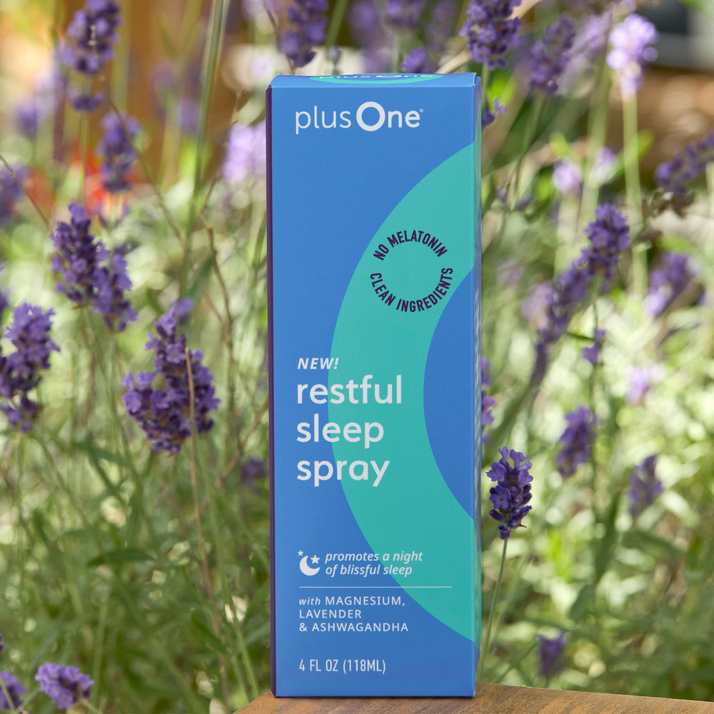 PlusOne Blissful Sleep Spray bedroom scene suggesting tranquil wind-down before bedtime.