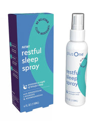 PlusOne Blissful Sleep Spray bottle shown for a calming bedtime routine.