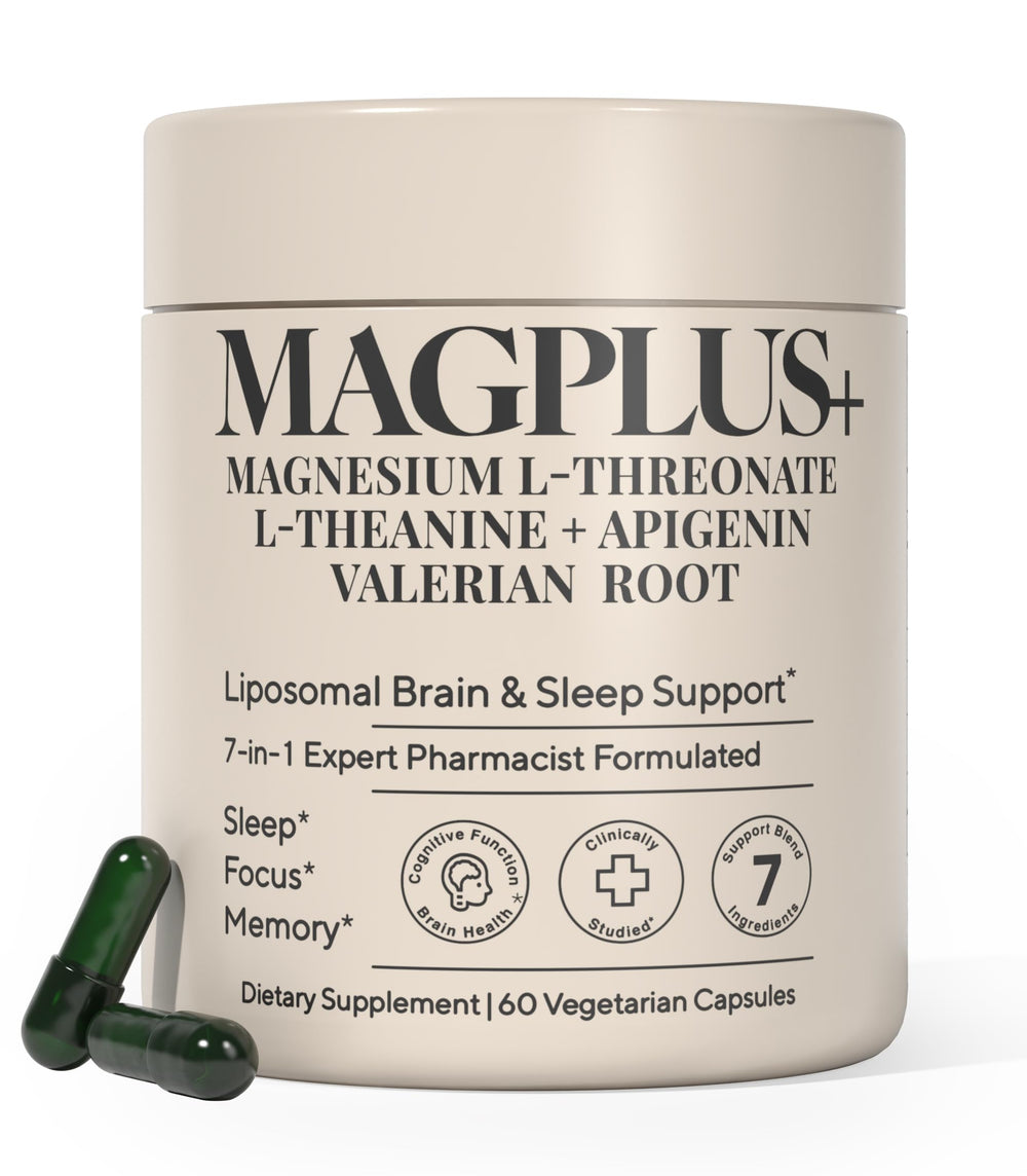 Plus+Ultra MAGPLUS+ bottle shows liposomal delivery for deep sleep.