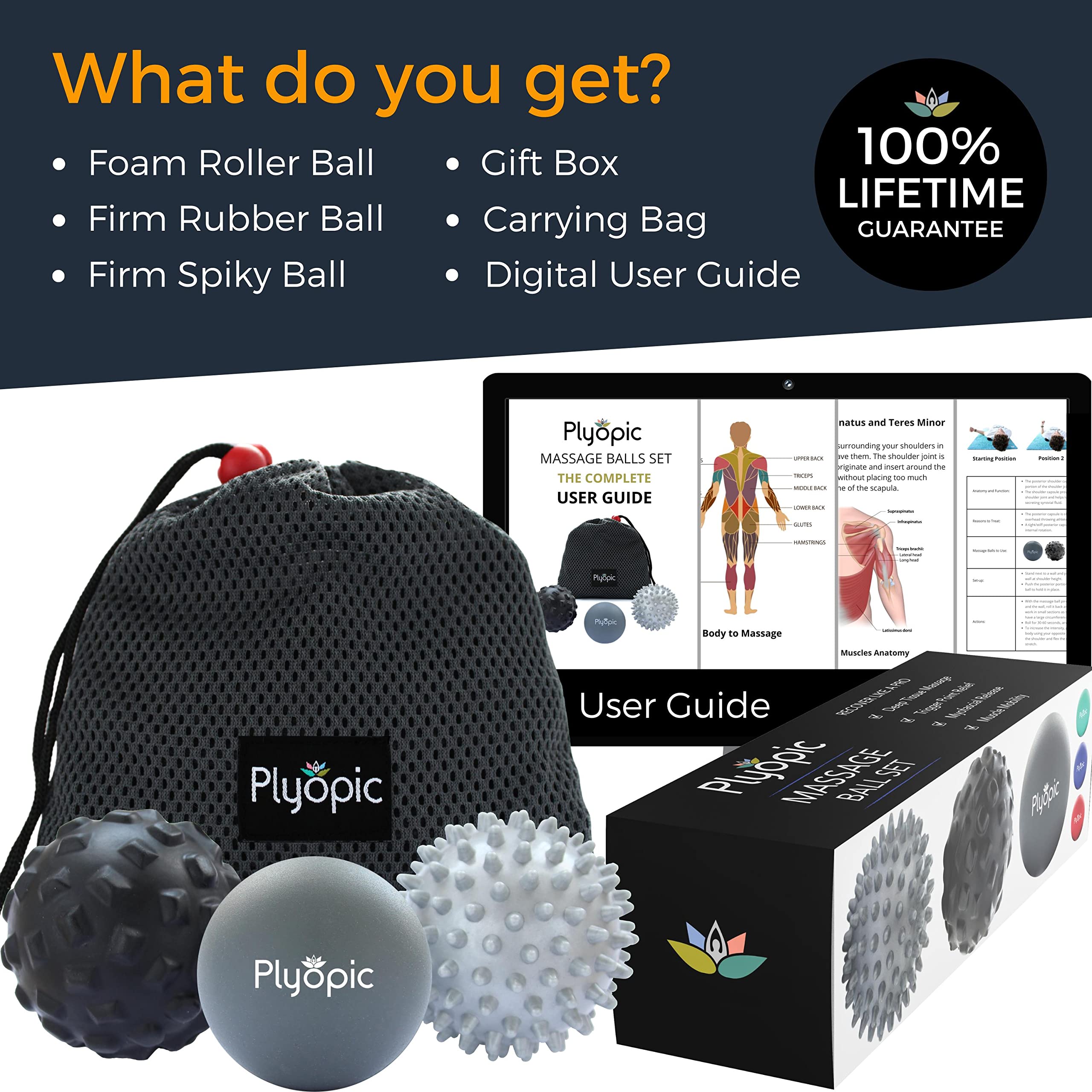 Plyopic massage ball set with spiky ball for deep tissue knots and faster recovery