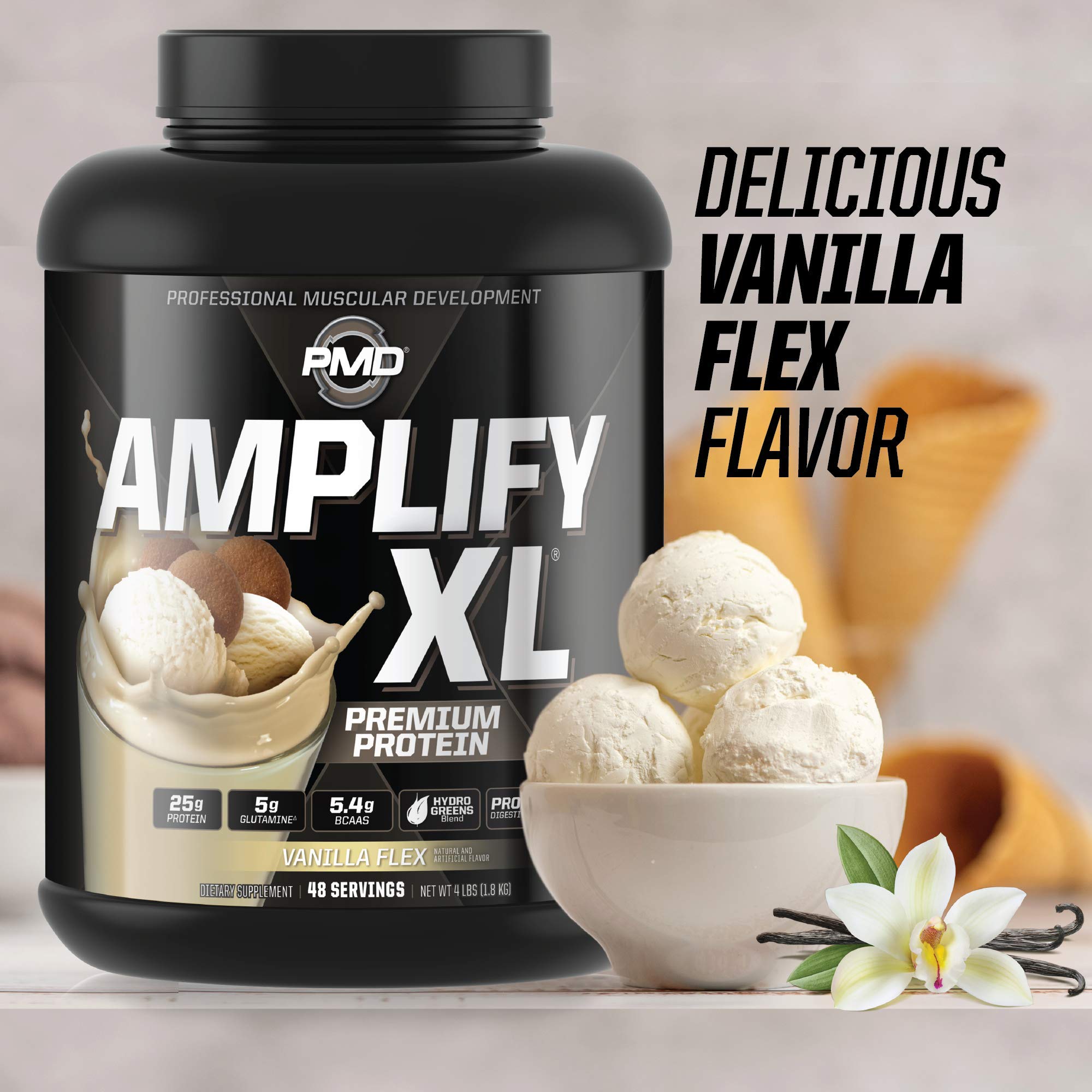 PMD Amplify XL Hydro Greens Blend highlights comprehensive nutrition for daily wellness.