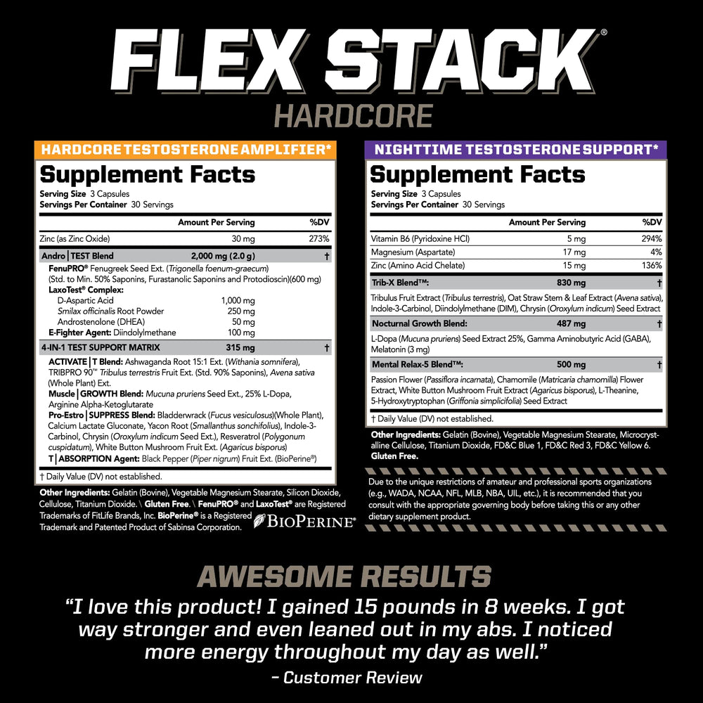 PMD Sports Flex Stack Hardcore capsules close-up highlights targeted muscle growth formula