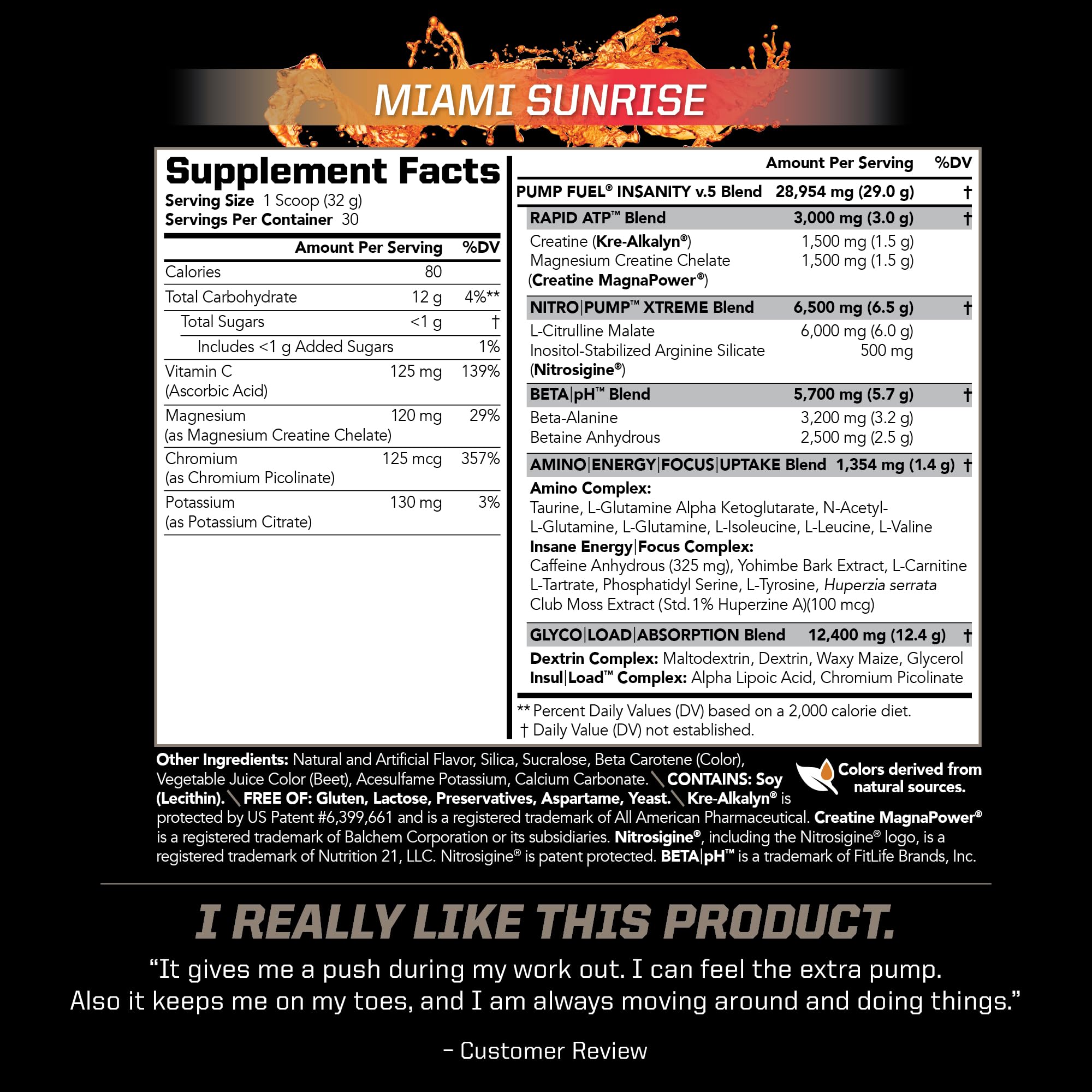 Close-up of PMD Pump Fuel Ultra Insanity label showing precise amounts for ingredients