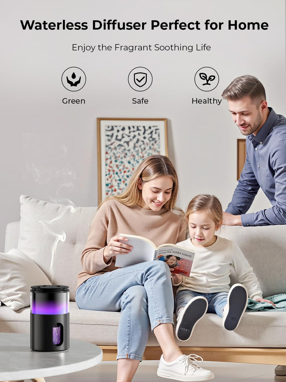 Pmsusoow diffuser showing 9-color LED lighting for ambient mood