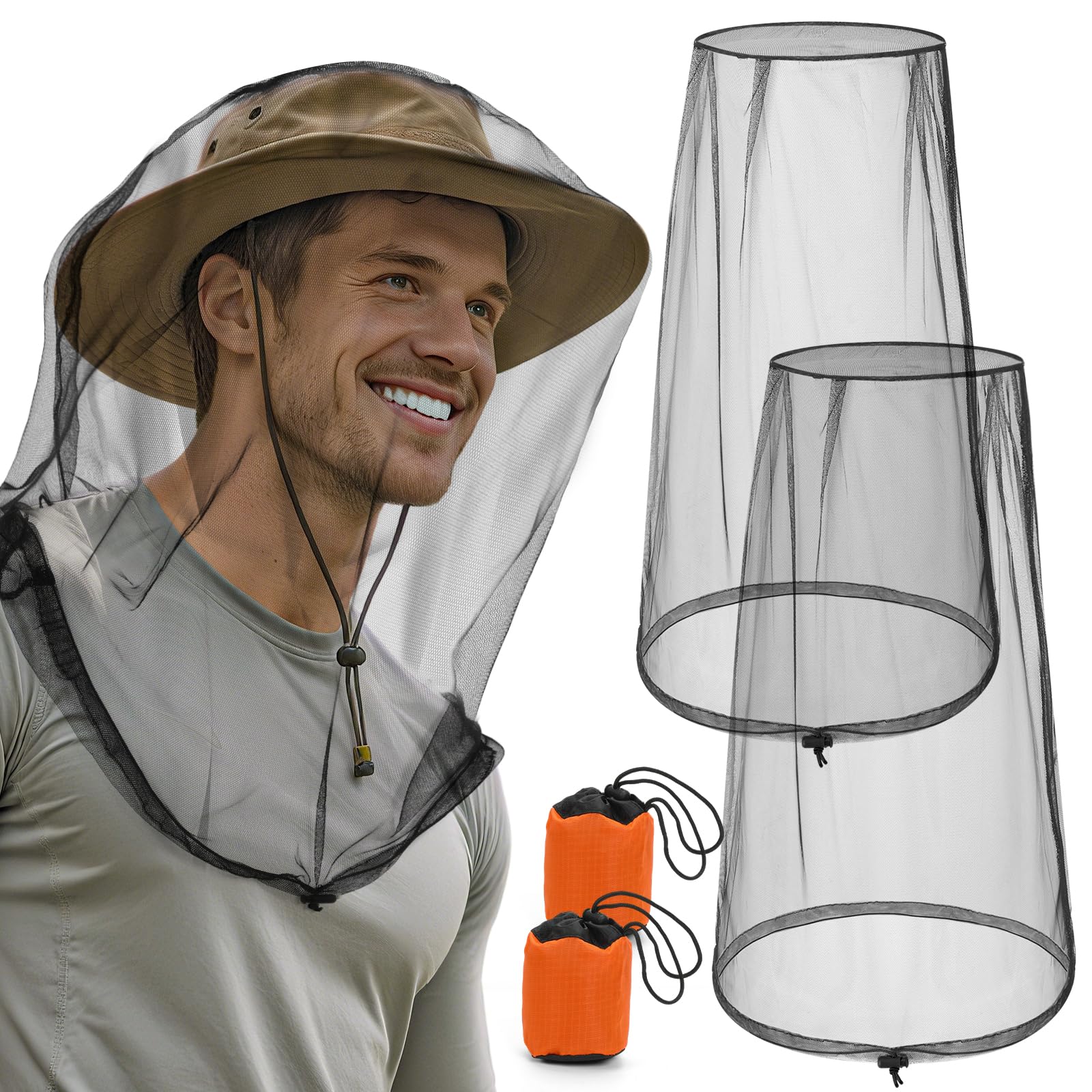 Pmxary dos mosquiteras para cabeza con cordón, protección ajustable contra insectos.