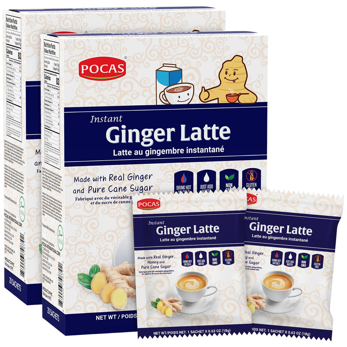 Pocas Ginger Latte 2-pack box ready for quick mornings.