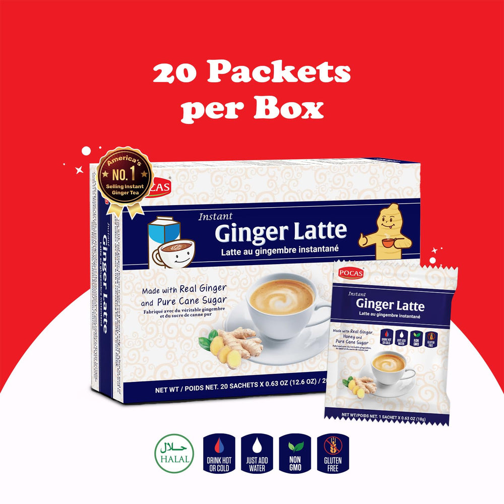 Pocas Ginger Latte brand logo signaling trusted flavor.