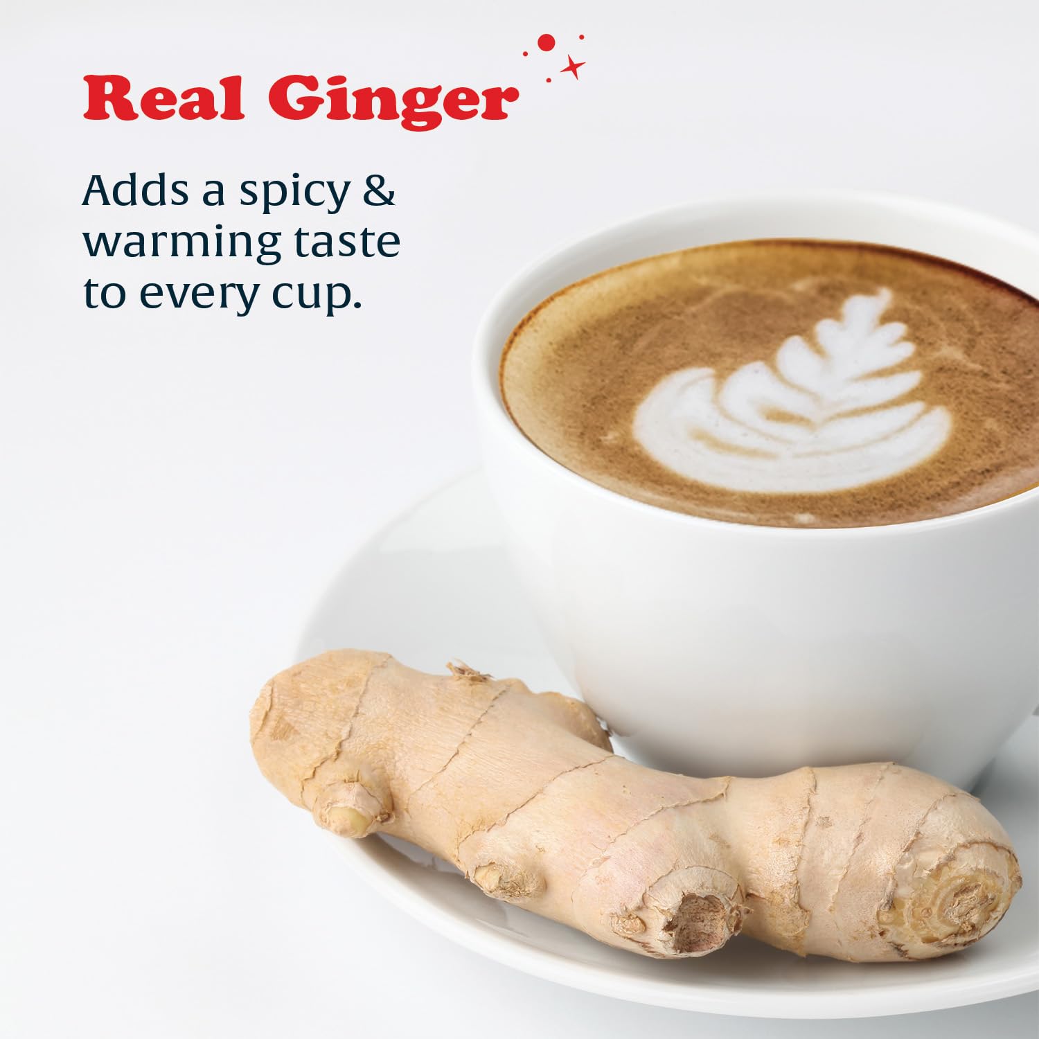 Pocas Ginger Latte ingredients close-up showing ginger and milk.