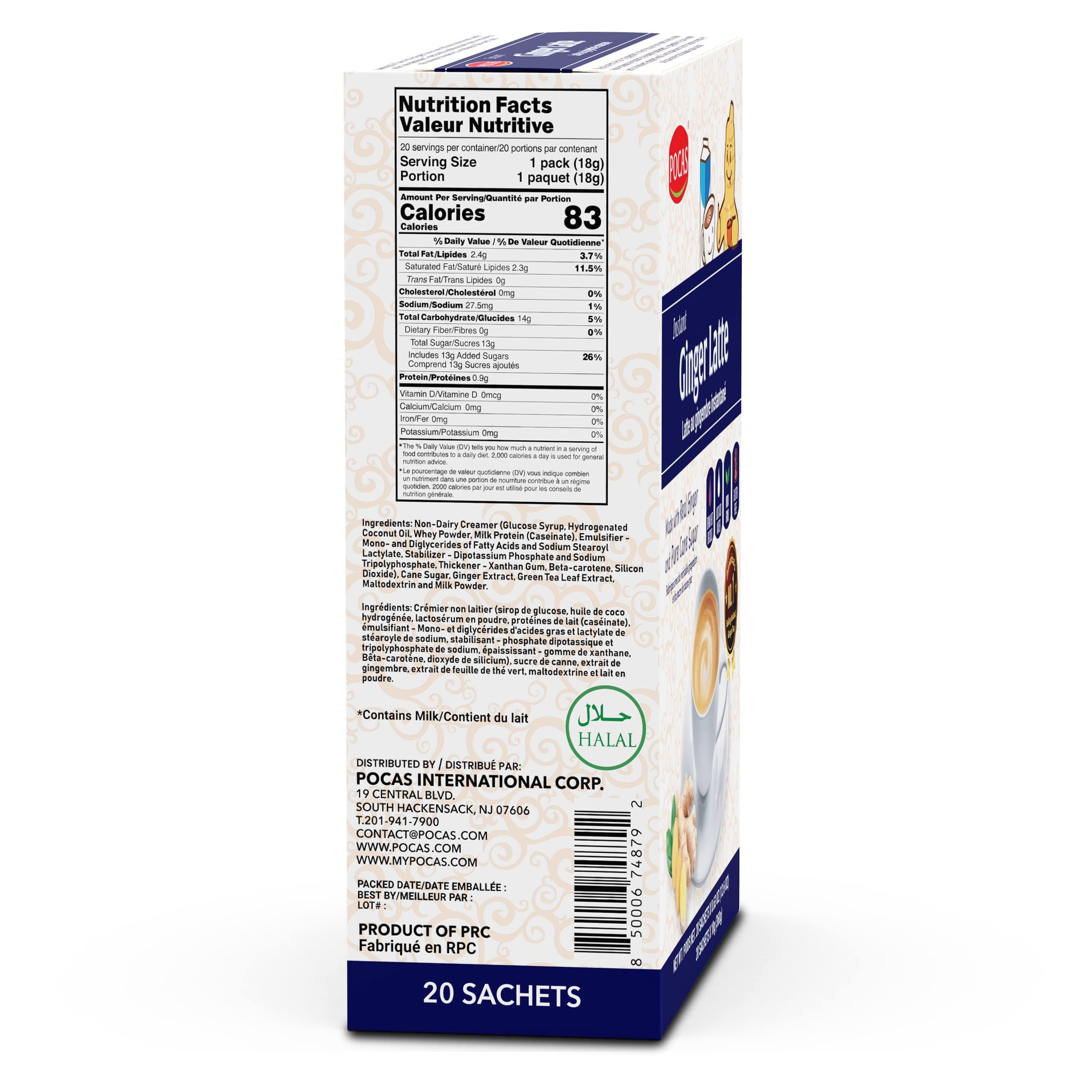 Pocas Ginger Latte packet open for a quick creamy mix.