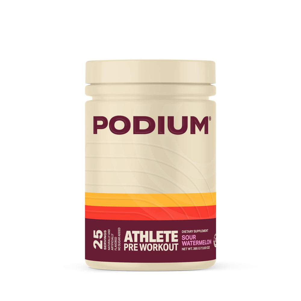 Podium Nutrition Athlete Pre-Workout Sour Watermelon tub boosts energy and focus for training