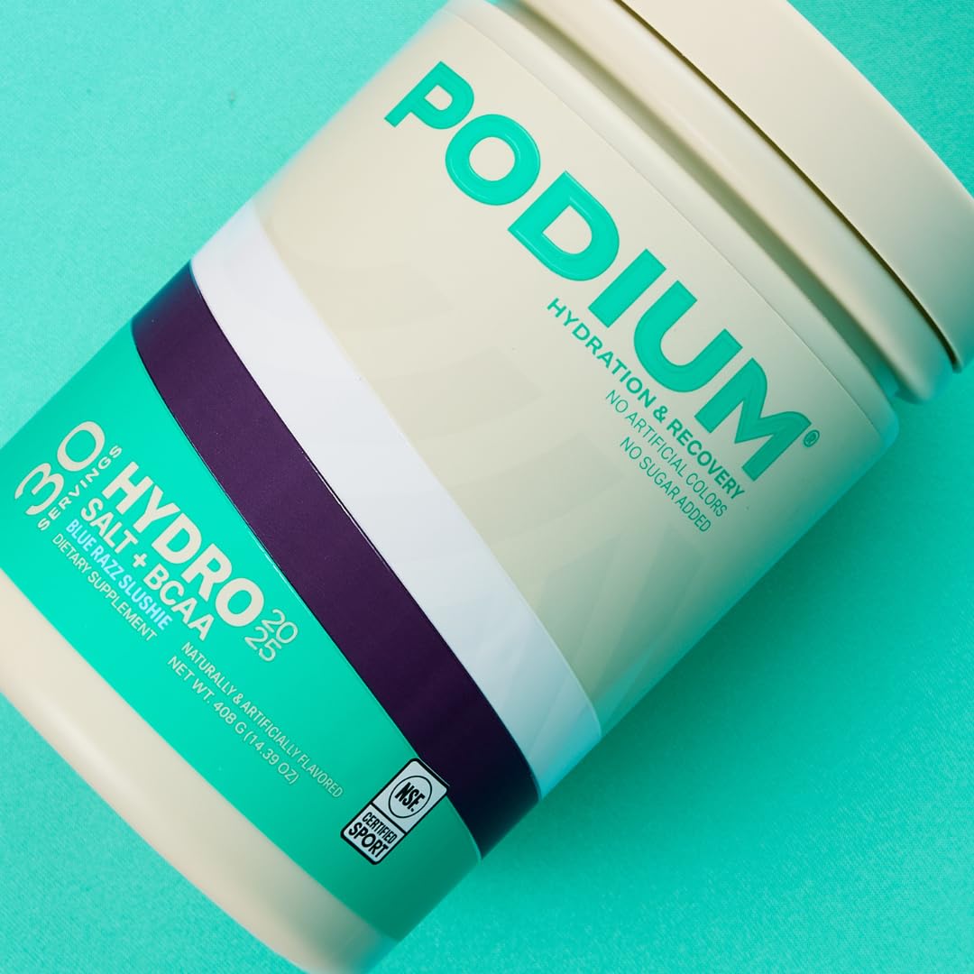 Podium Nutrition BCAA Hydro+Salt NSF-certified badge signaling trusted safety and quality.