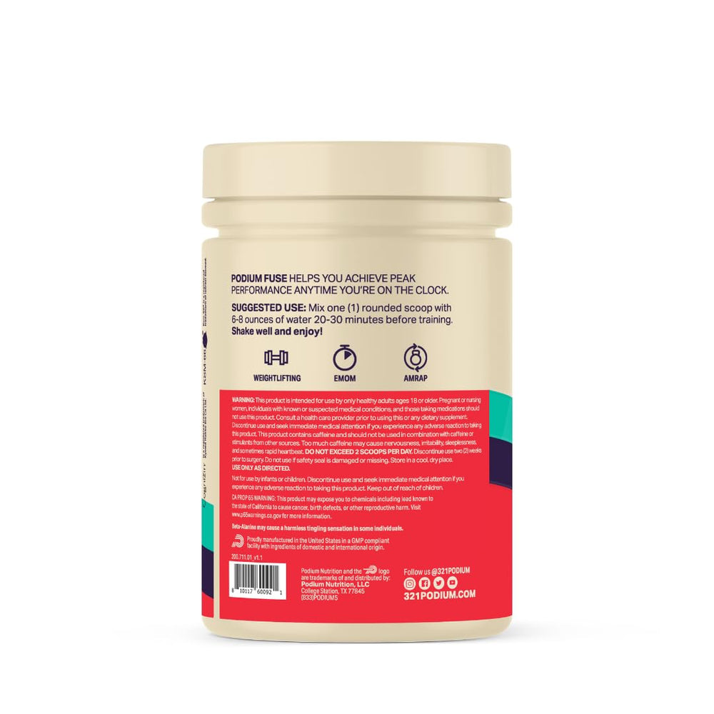 Podium Nutrition Fuse 2025 scoop-dispense showing easy measurement for consistent servings