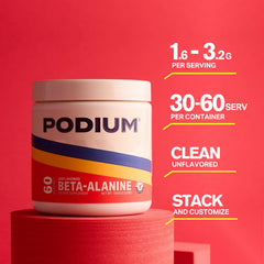 Podium Solos Beta-Alanine bottle shown from the side for storage and dosing.