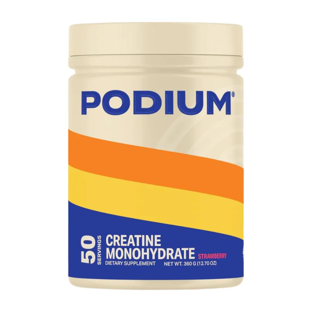 Podium Nutrition Solos pink lemonade bottle highlights flavor and quality creatine supplement