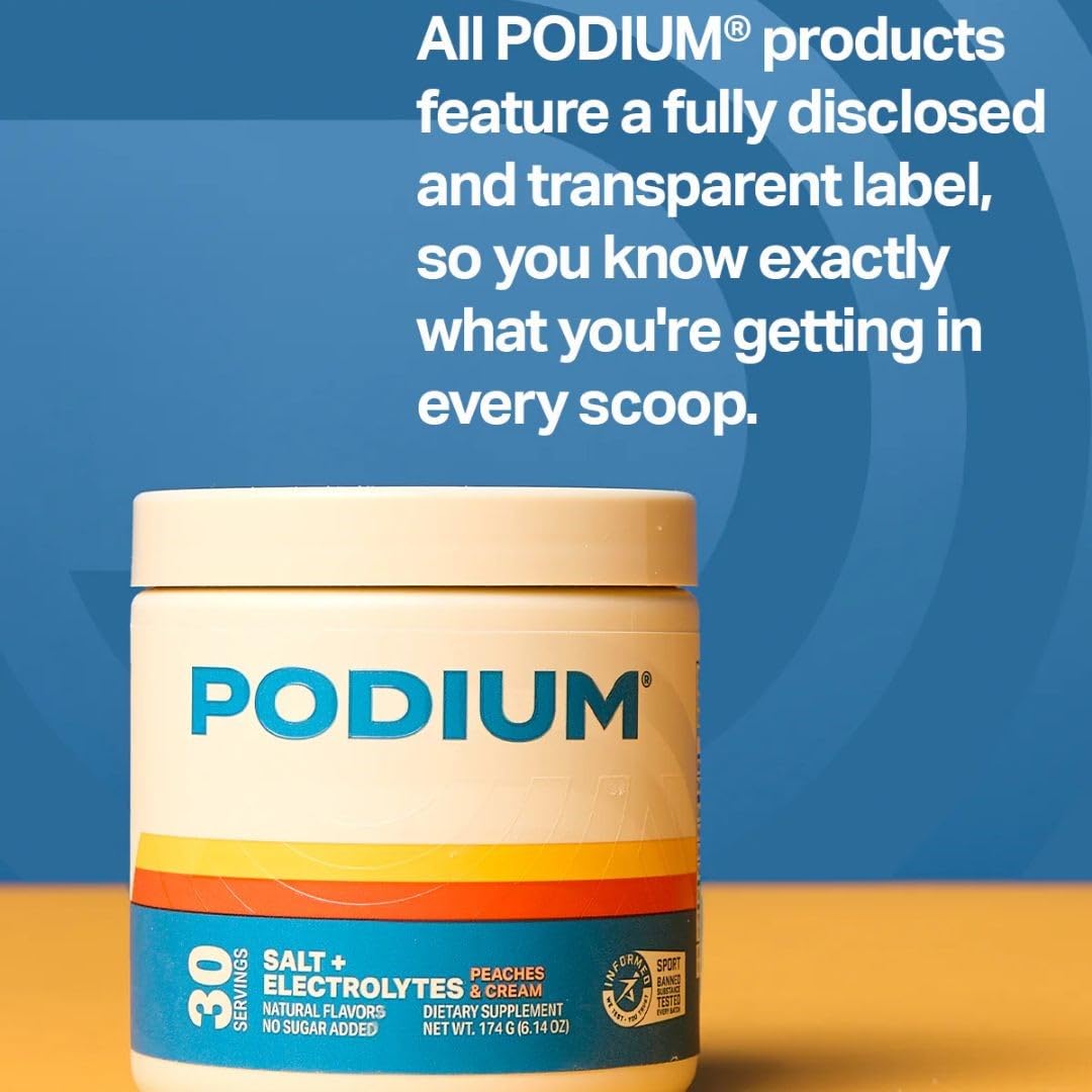 Podium Salt+Electrolytes Taurine illustration emphasizes electrolyte balance.