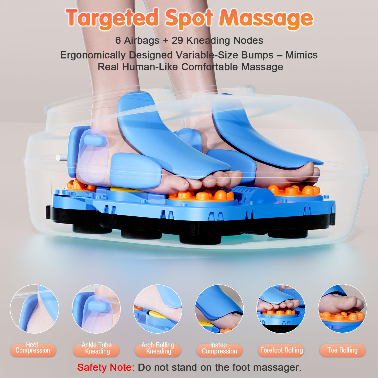 Ankle kneading design with independent compression on the POGGT massager
