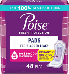 Poise Incontinence Pad for Women, long length, maximum absorbency, promotes daytime dryness.
