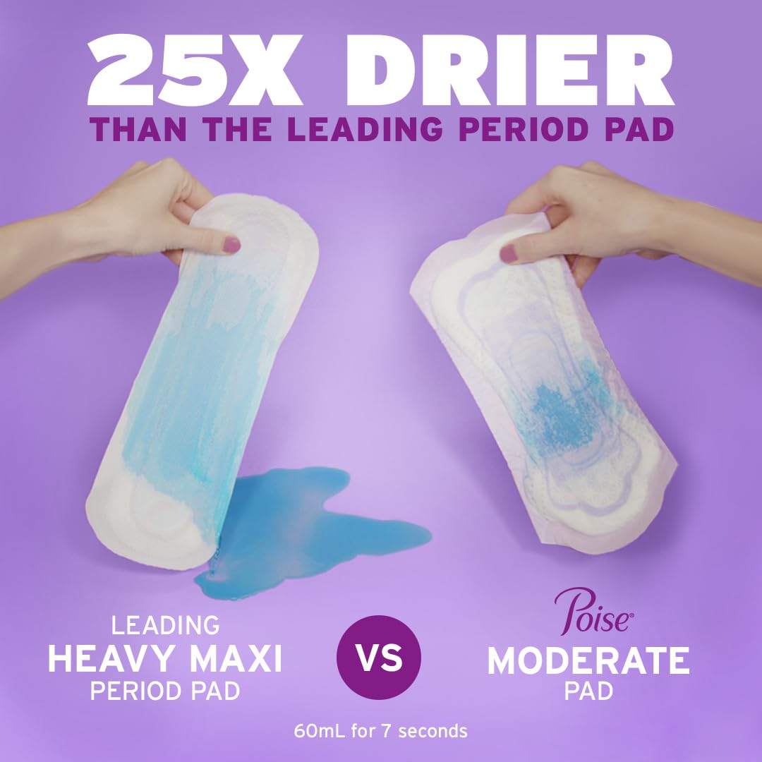 Poise odor-control pad locks away moisture for fresh-feeling comfort.