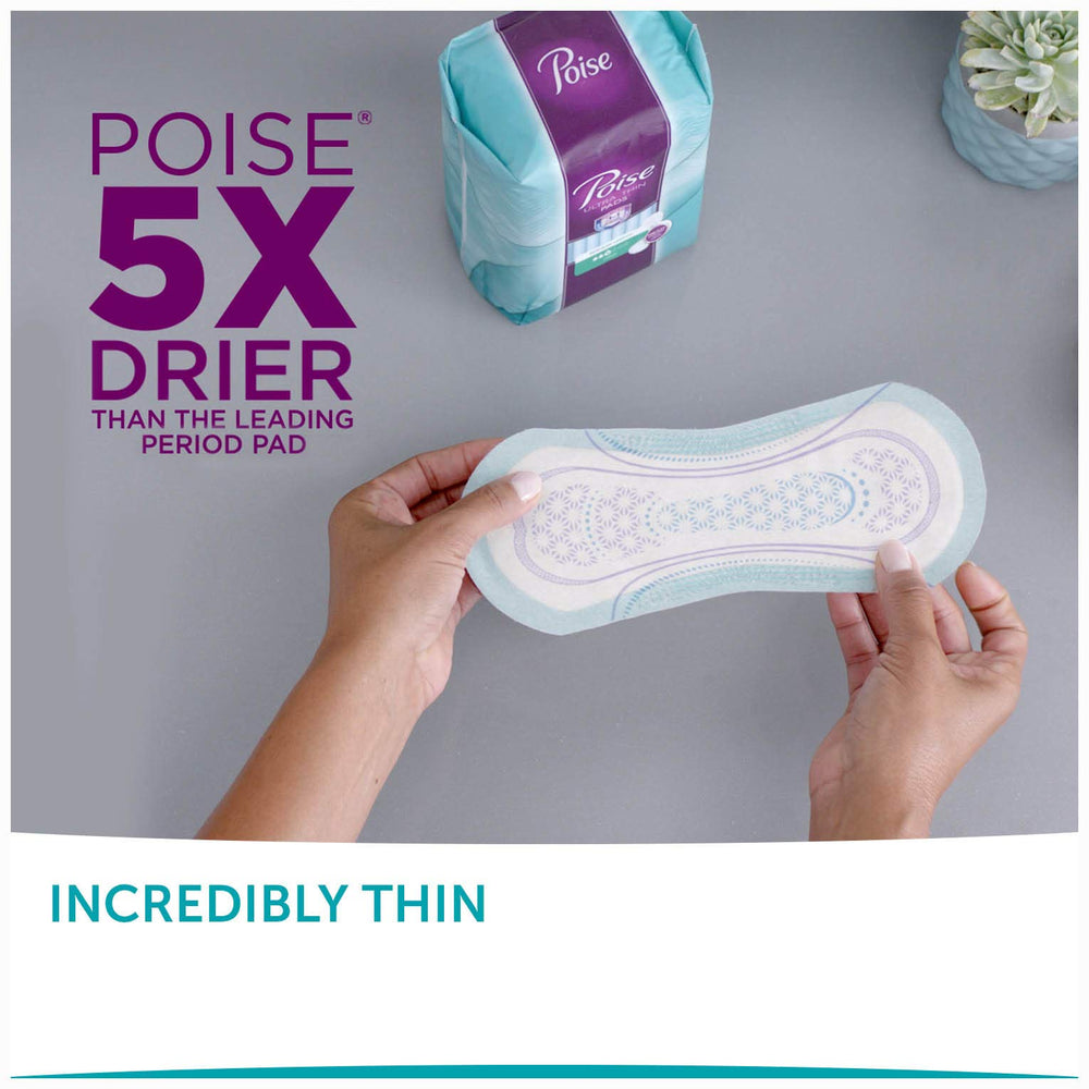 Thin-Shape pad highlights 3-in-1 protection for dryness and comfort.