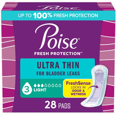 Poise Ultra Thin Pads packaging for discreet protection and convenience.