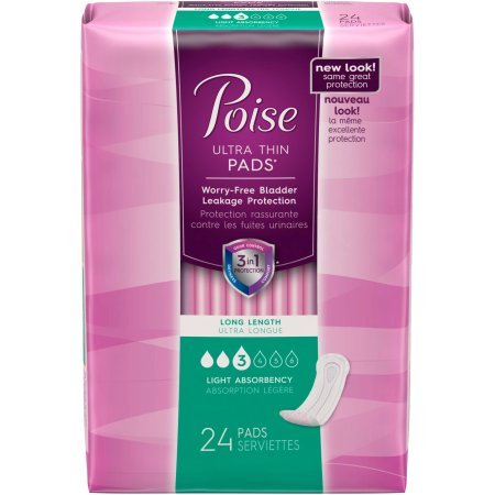 Poise Ultra Thin Pads long length provide discreet protection and dryness for daily wear.