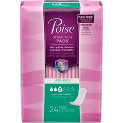 Poise Ultra Thin Pads long length provide discreet protection and dryness for daily wear.