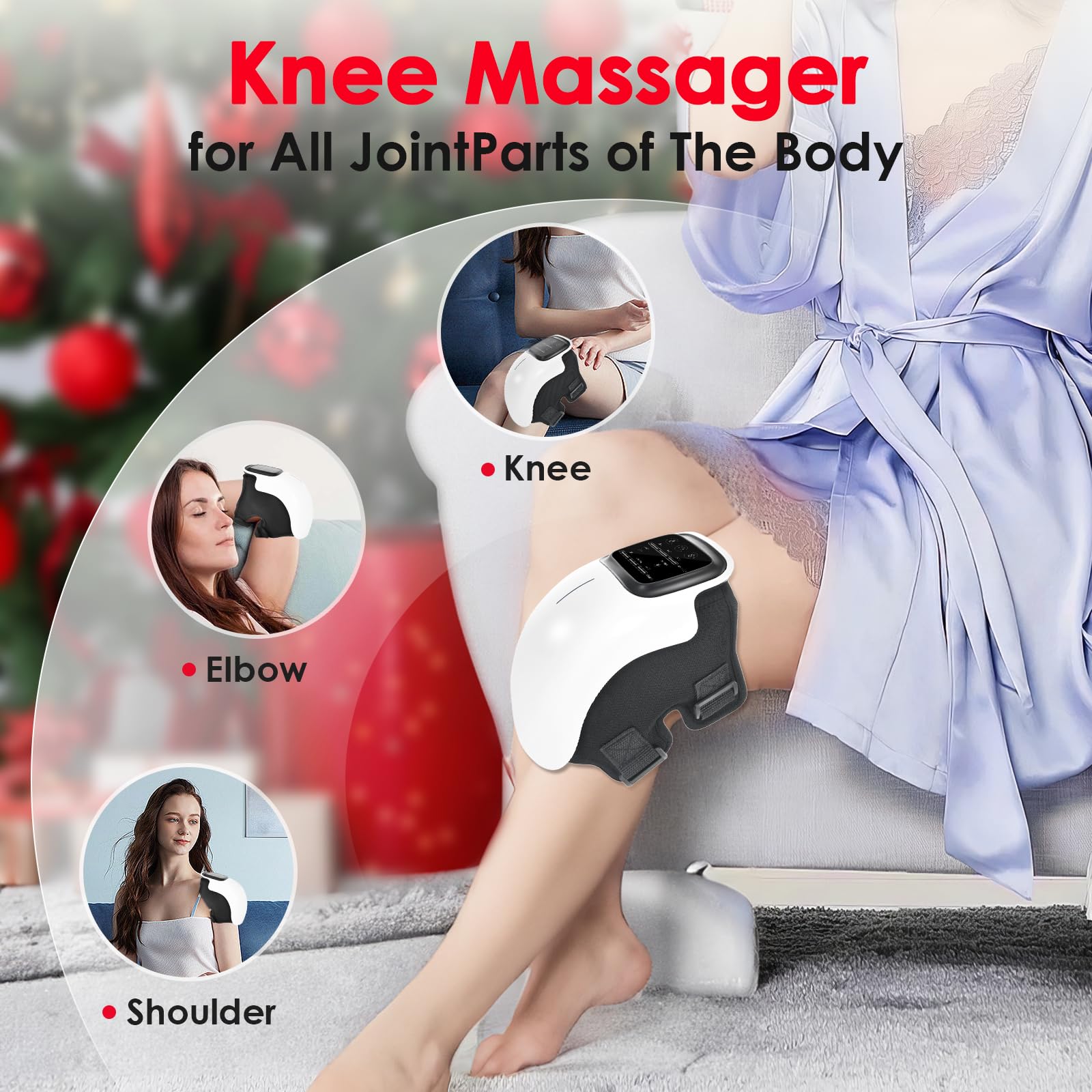 Pokytcox Knee Massager displaying three heating levels for soothing warmth.