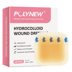 POLYNEW hydrocolloid dressing 4x4 closeup showing flexible, breathable wound protection