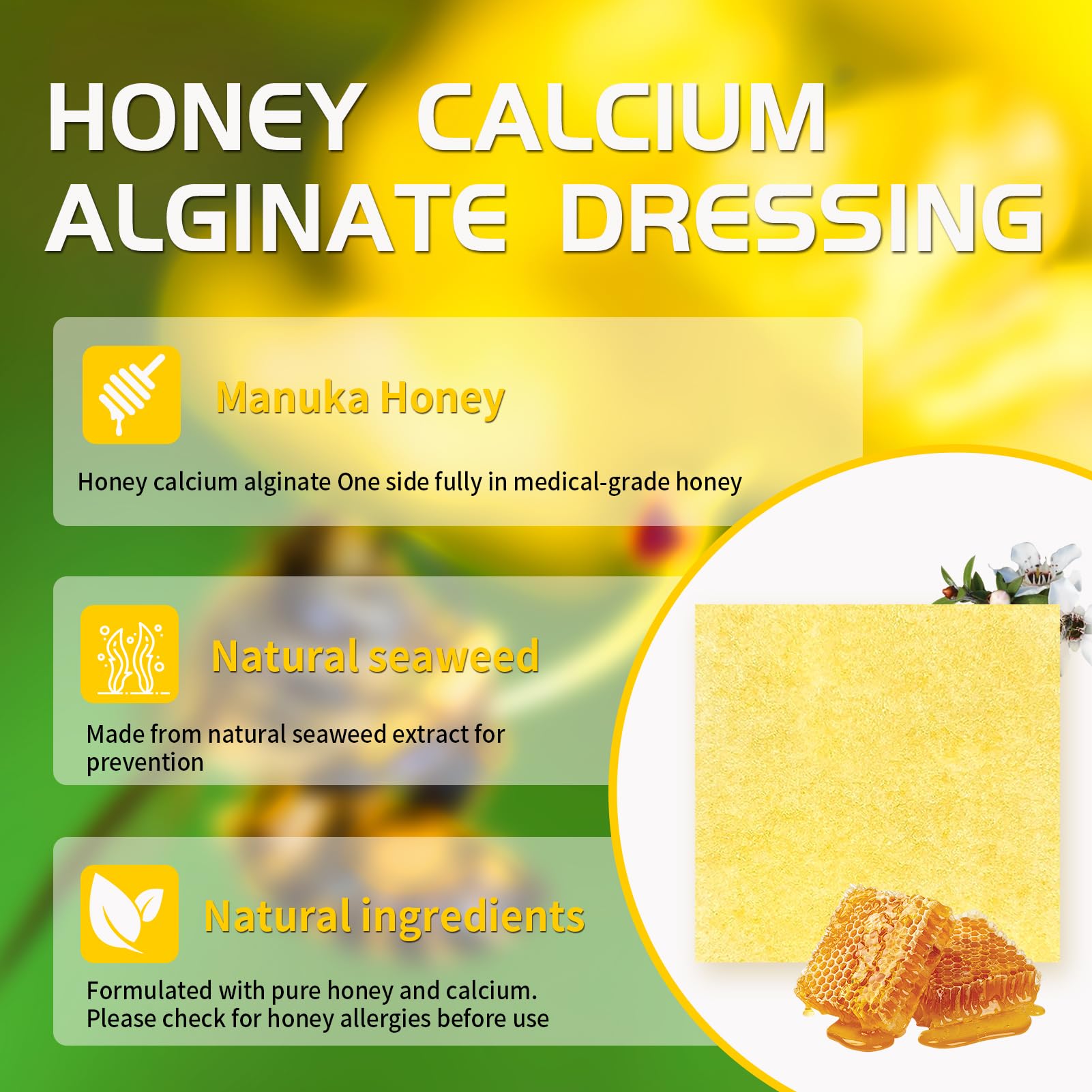 POLYNEW Manuka honey calcium alginate dressing individually wrapped for sterile use
