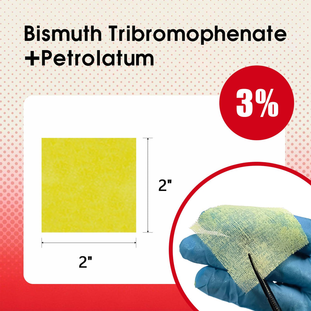 POLYNEW Xeroform non-adherent gauze placed over a wound to prevent sticking.