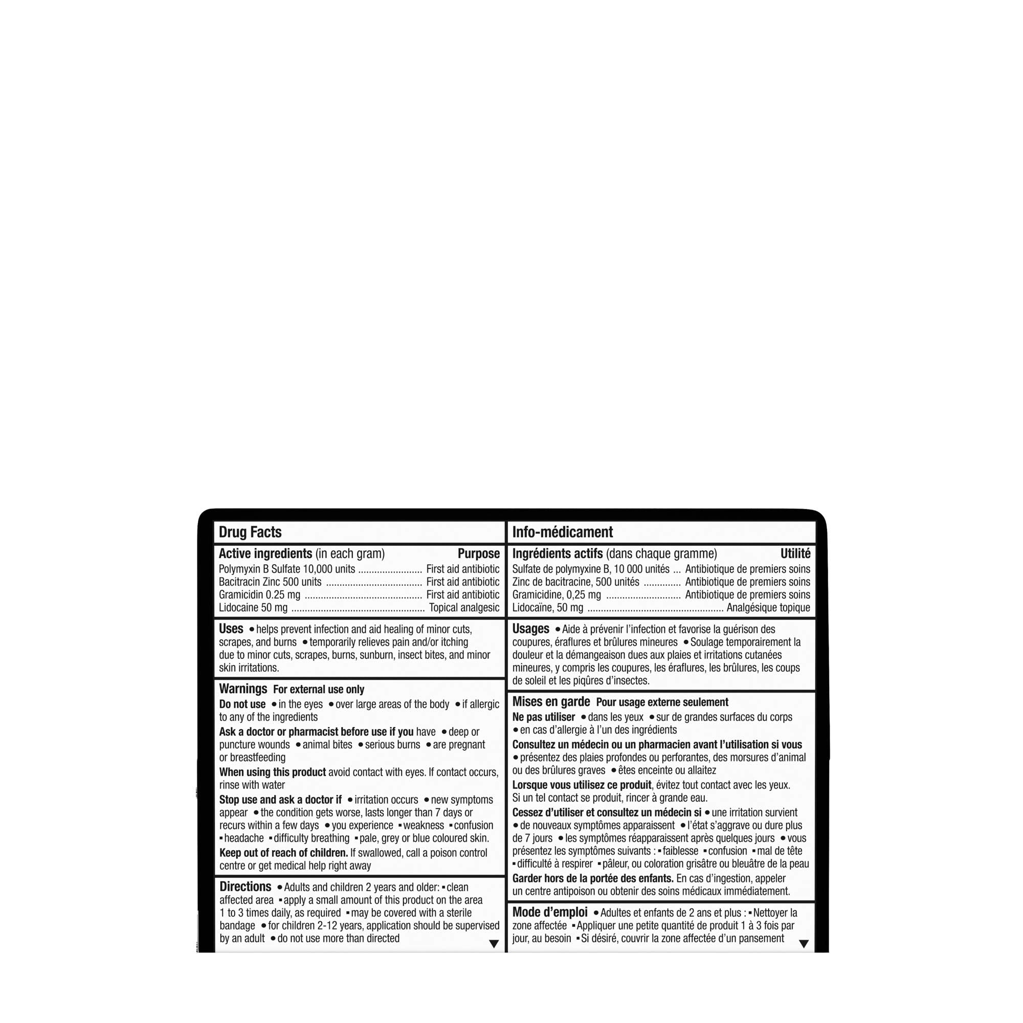 Product label detail on Polysporin Complete Antibiotic Ointment