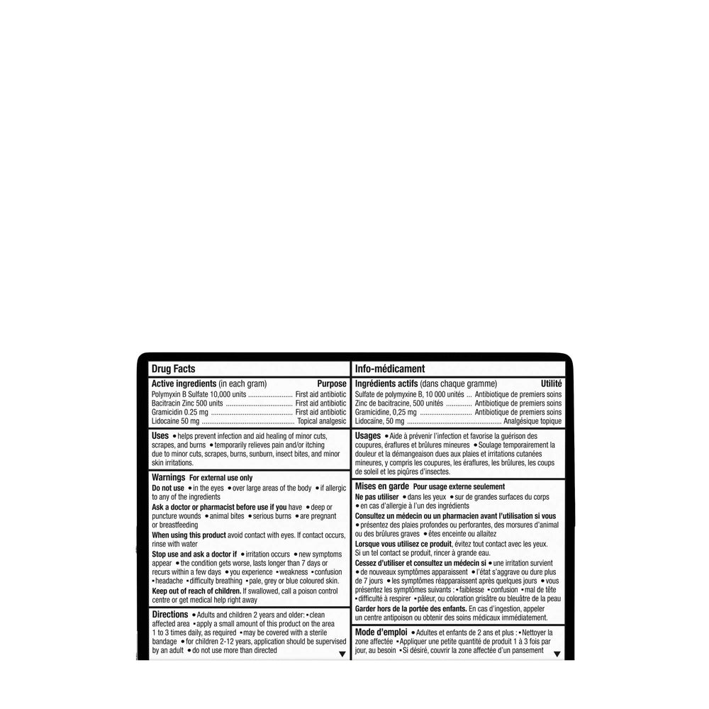 Product label detail on Polysporin Complete Antibiotic Ointment